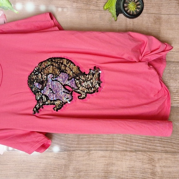 PINK UNICORN SEQUIN TOP SIZE 14 - Picture 3 of 4